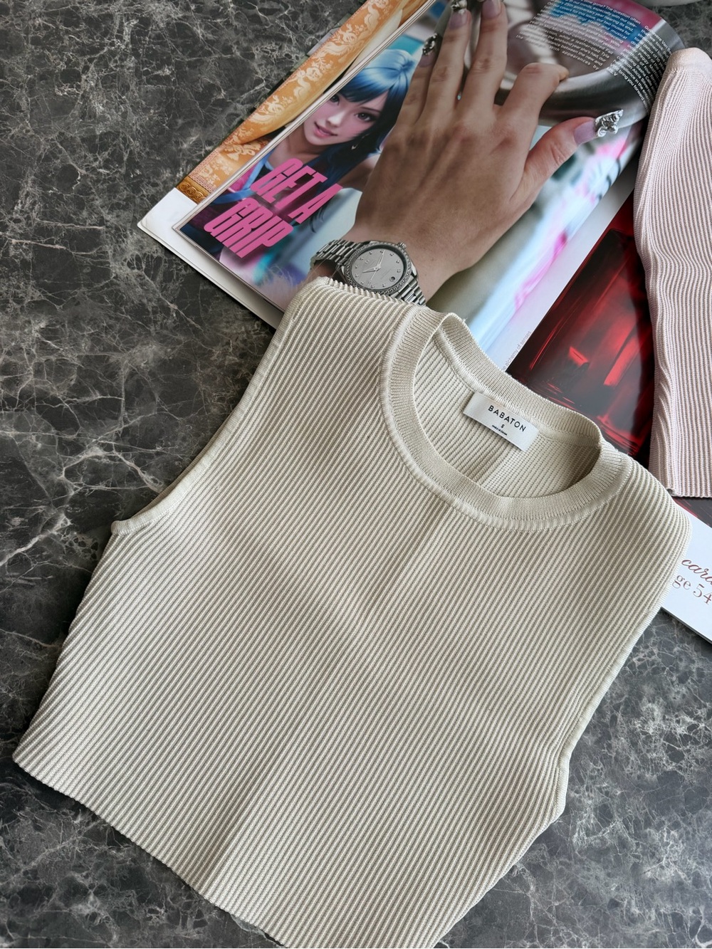 Aritzia Babaton Ribbed Sleeveless Knit Top — Cream